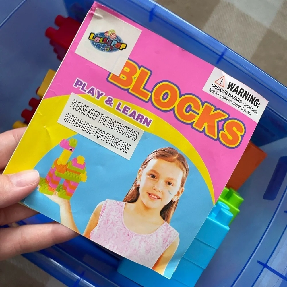 Lollipop 62 Piece Block Set with Toy Block Storage Box with Pink Wheels